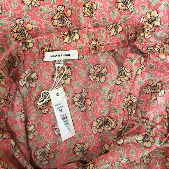 Max Studio midi skirt Floral peach Ruched ruffle size m new Womens - Picture 6 of 10